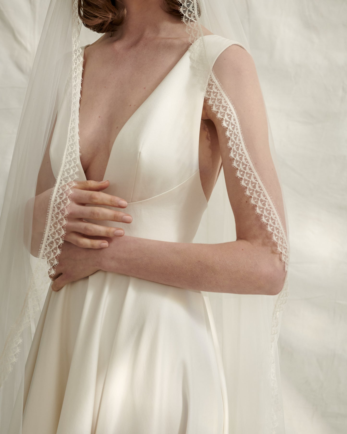 Long lace trim veil with blusher