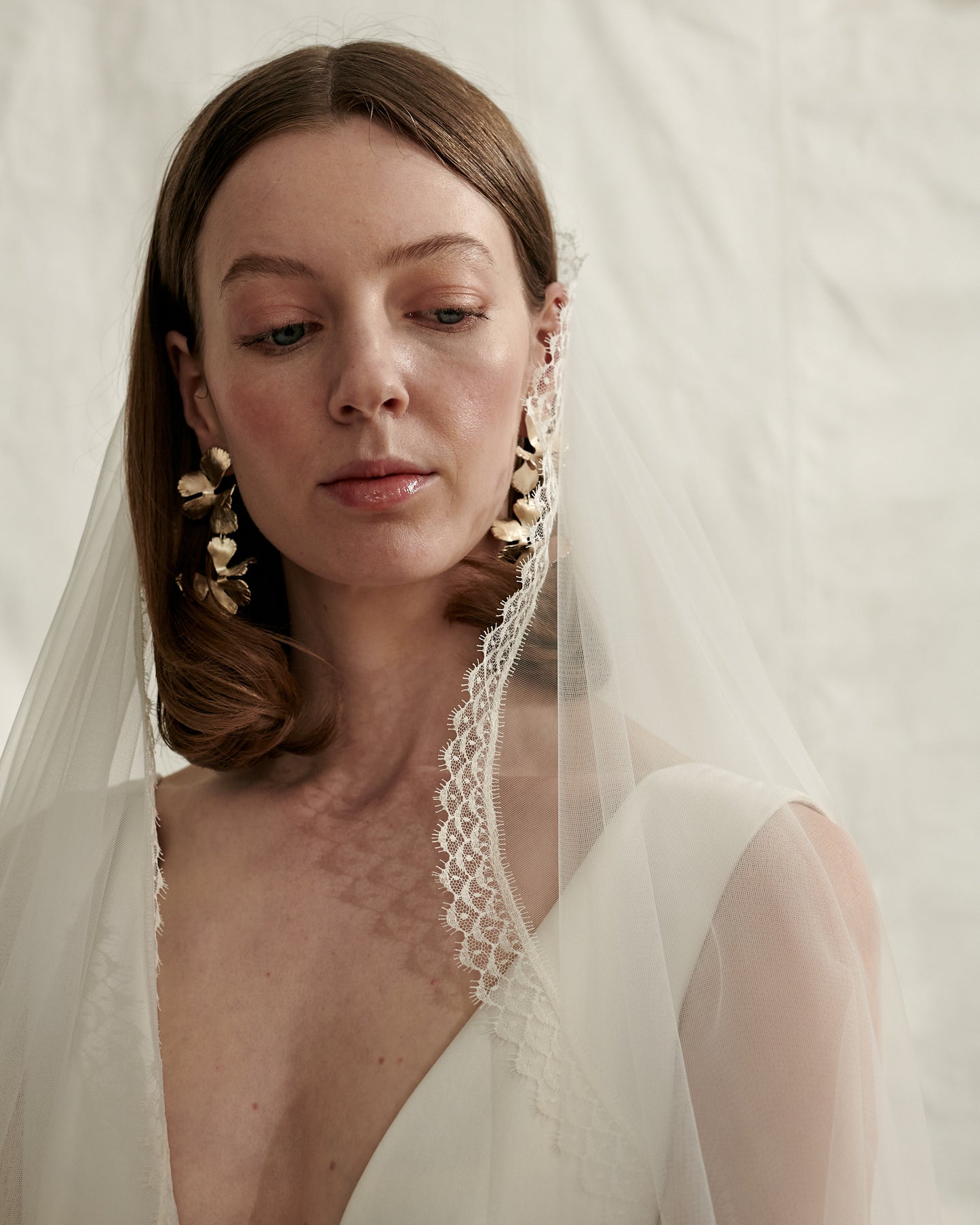Long lace trim veil with blusher