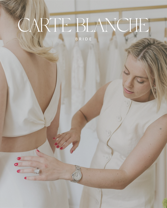 Bride fitting during a wedding dress appointment at Carte Blanche Bride Melbourne showroom