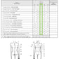 A measurement chart for a body wear tape, showing a table with French labels for body measurements (back waist length, front waist length, back of pitone, front of pitone, upper back, small hip, mid-ribs, back of hips, cross-back measurement, and back of shoulders) and a body diagram with numbered points for tape placement.
