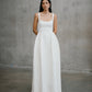 Front view of the modern textured A-line Thora wedding dress by Unbridled Studio, available through Carte Blanche Bride Melbourne.
